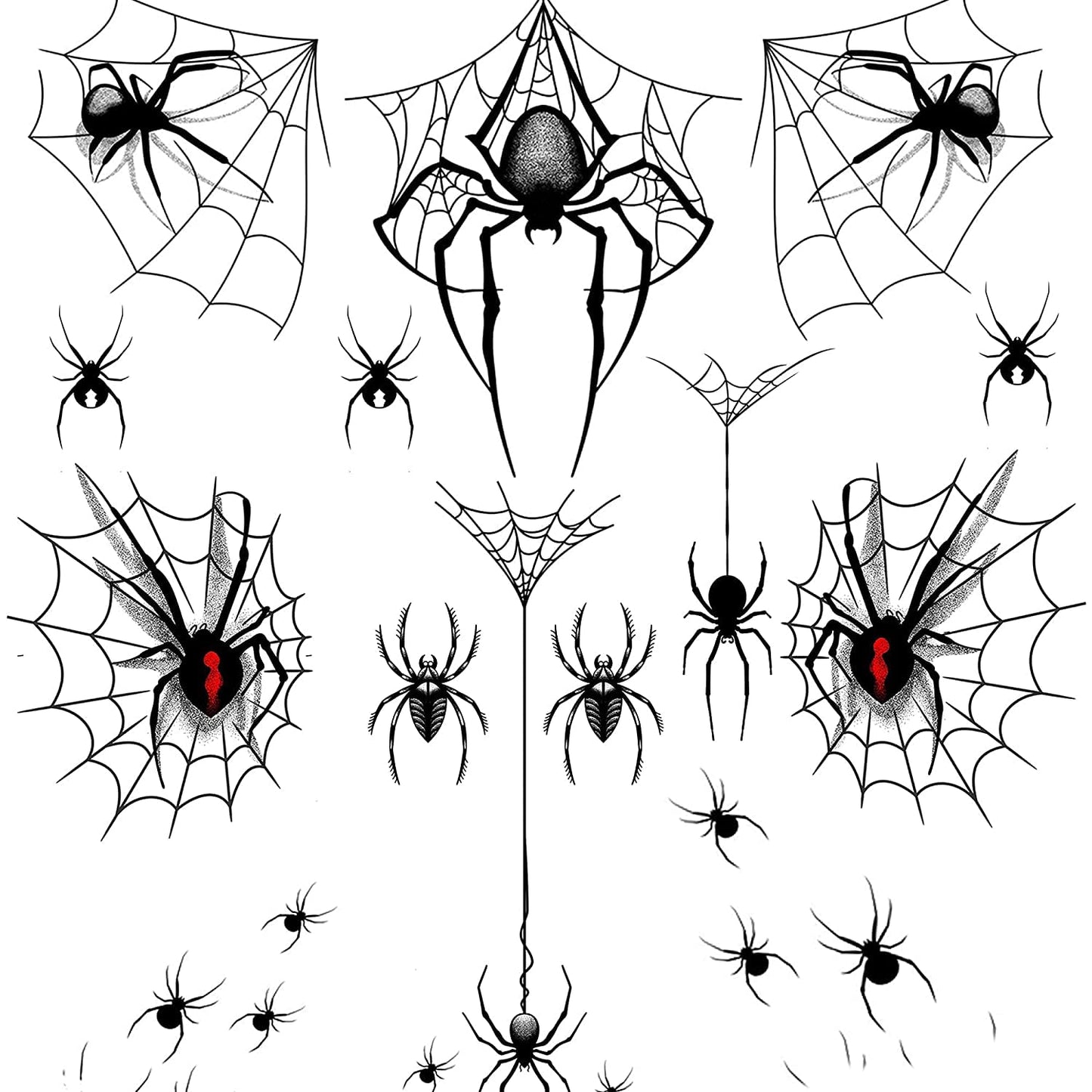 Tatodays black vampire flying bats tattoos temporary tattoos spiders ghosts scars women arm halloween realistic temp tatoo waterproof sp halloween tattoo (Spiders Webs)