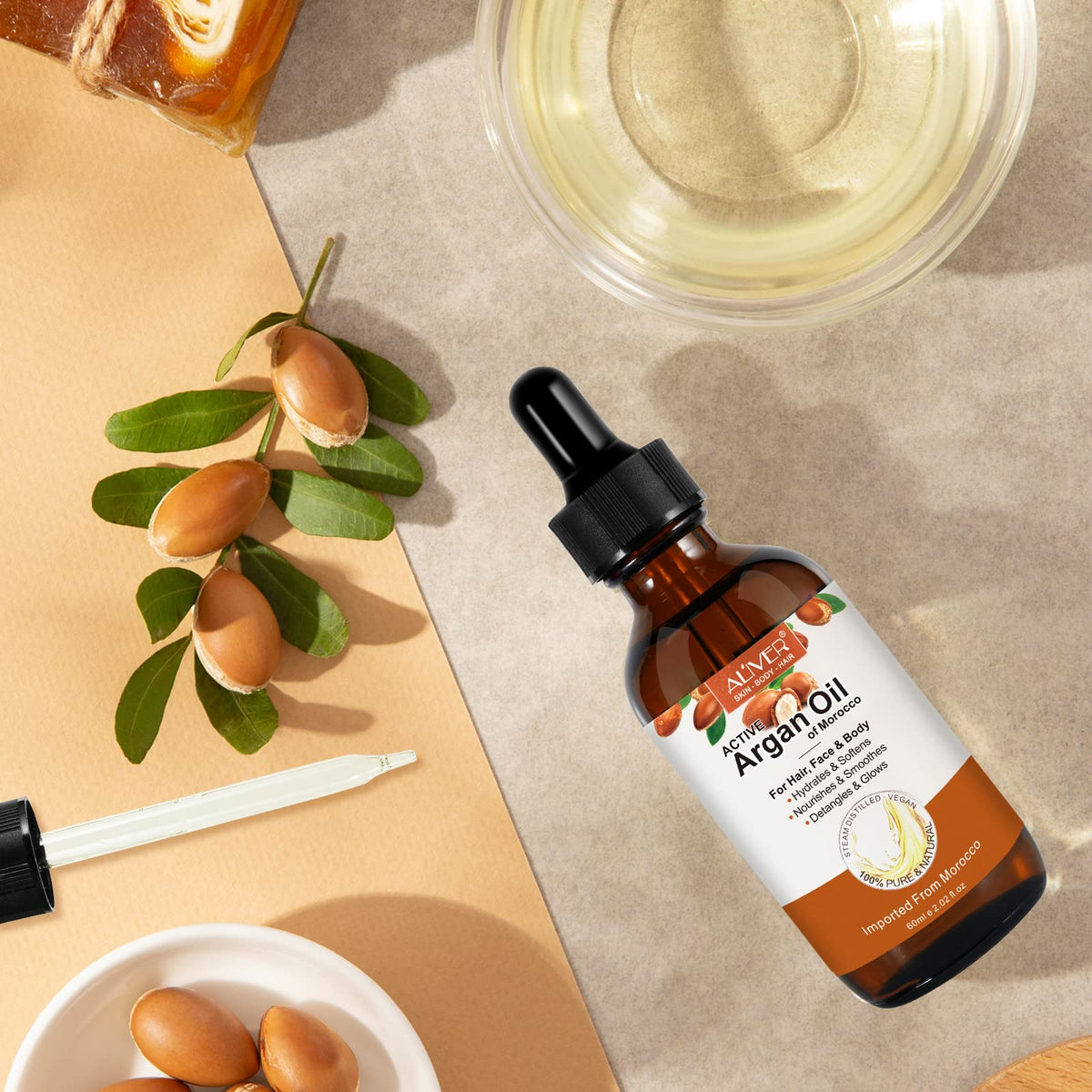 Beyond Happy Moroccan Argan Oil for Hair & Skincare, 60ml Natural Vegan Oil For Scalpcare & Fuller Healthier Hair - Natural Oil For Men & Women (Moroccan Argan Oil)