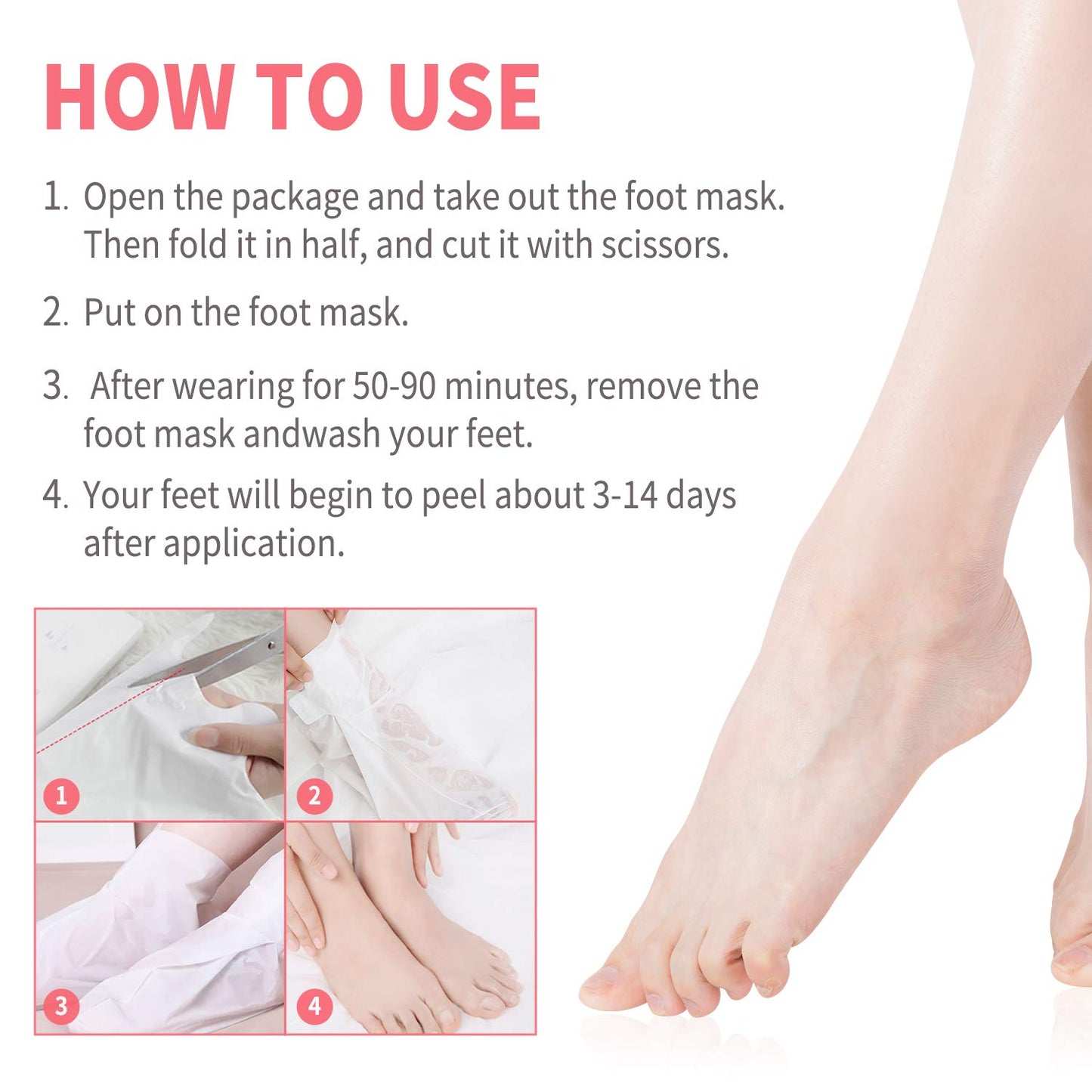Foot Peel Mask, 3 Pack JVR Feet Exfoliating Mask, Moisturizing Socks, Footskin Care for Callus, Restoring Cracked Heel Dead, Dry, Hard Skin, Baby Soft Smooth Touch (Rose)