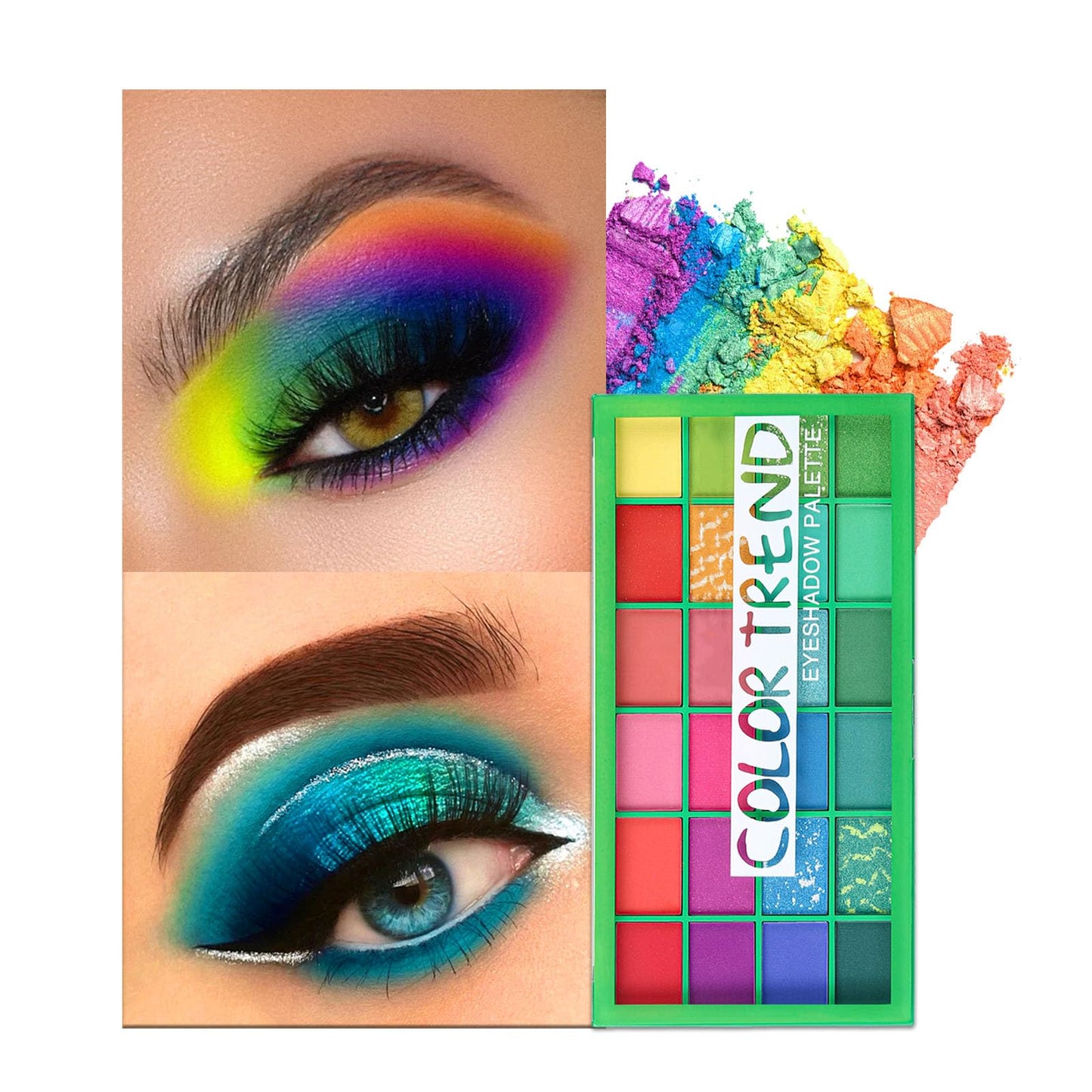 Eyeshadow Palette Colorful Kit, 24 Color Christmas Rainbow Eye Shadow Set, Matte Shimmer Eye Makeup Palettes, Red Green Yellow Blue, Fashion Make Up Powder, Gifts for Women