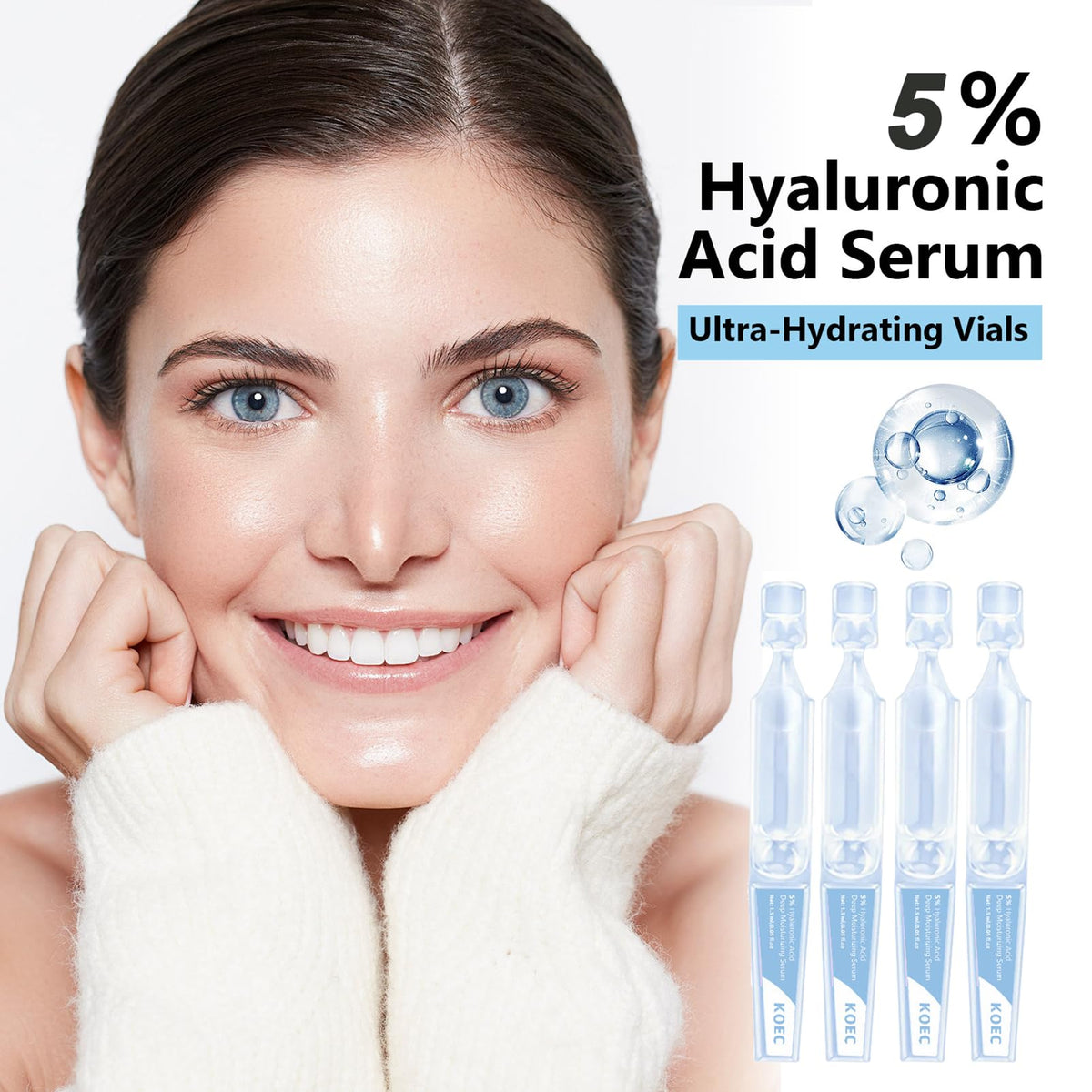 Fashion Base UltraHydrating Serum 5% Hyaluronic Acid Smoother Skin,Hyaluronic Acid Serum for Face,4D Hyaluronic Acid Tubes,Pre-makeup SkinCare|Anti-Aging serum for face Single-Use Vials Skincare(30pcs)