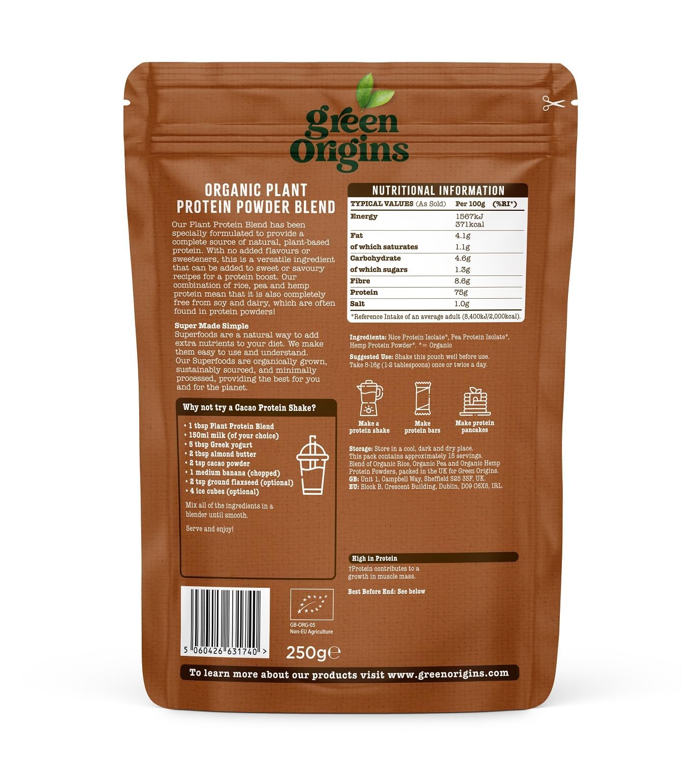 Green Origins Organic Plant Protein Blend Powder 250g