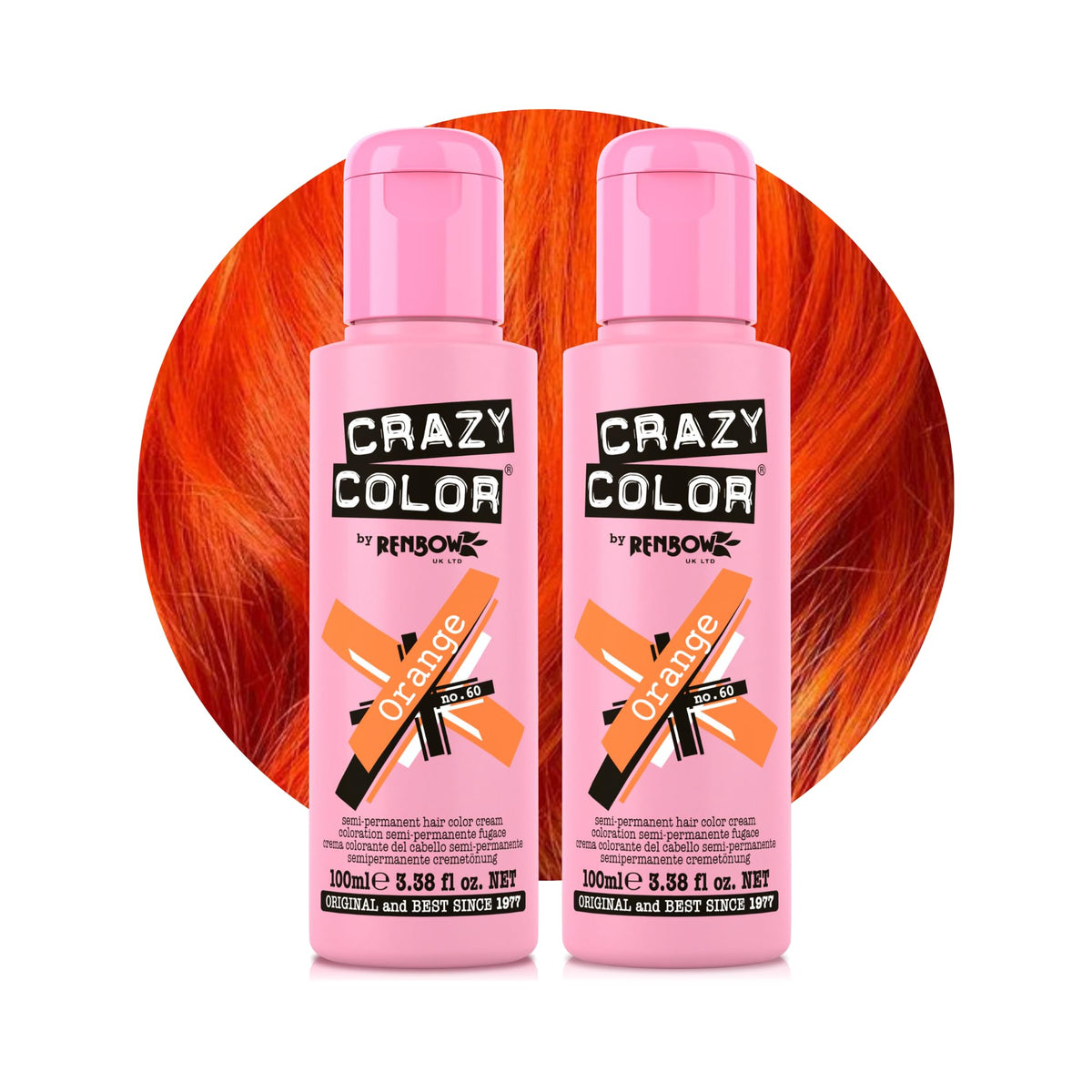Crazy Color Vibrant Orange Semi-Permanent Duo Hair Dye. Highly Pigmented Vibrant Copper Conditioning & Oil Nourishing Vegan Formula | No Bleach or Ammonia | 200ml