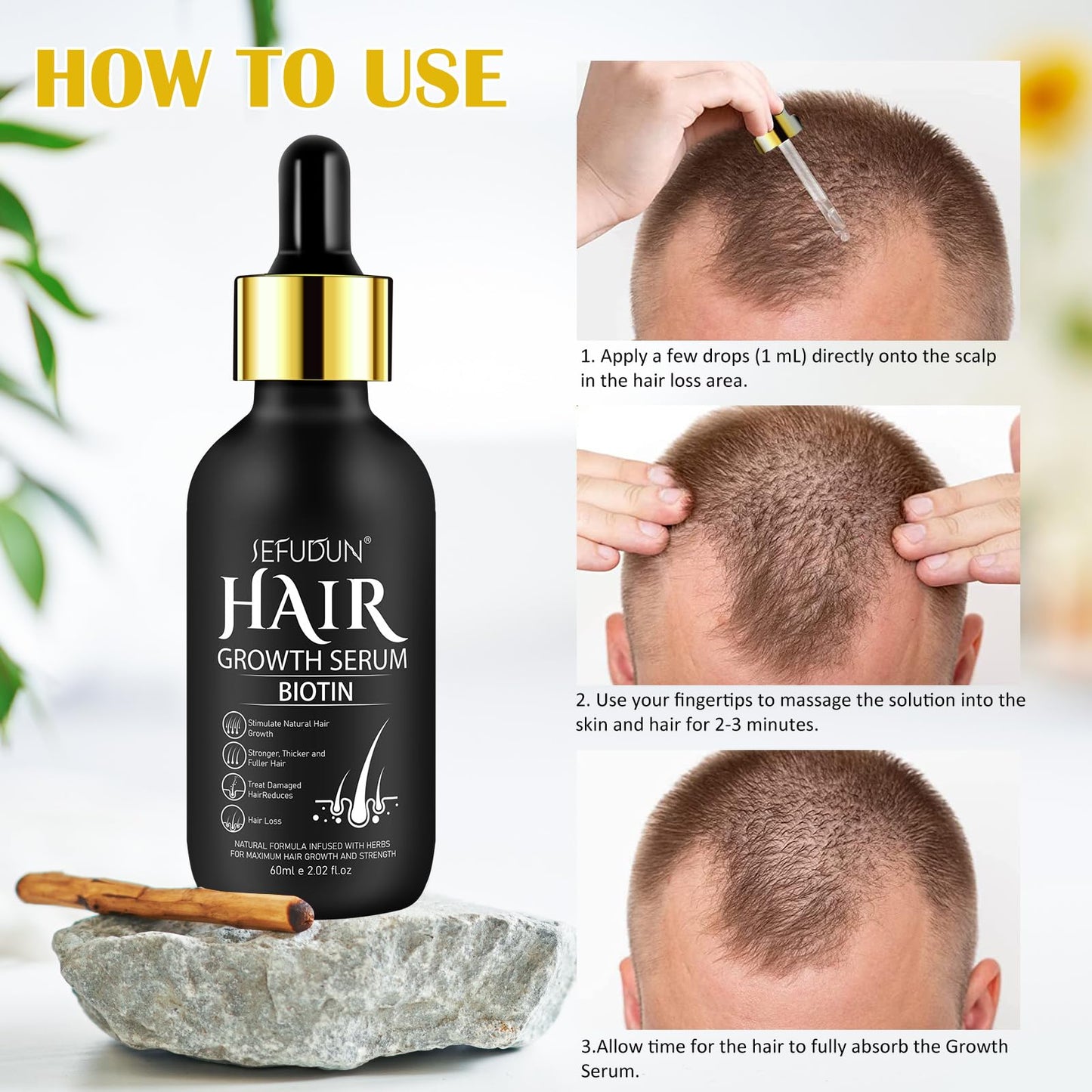 Hair Growth Serum with Biotin for Women, Beard & Hair Growth Oil for Loss Treatment, Hair Thinning, Natural Hair Growth Longer Fuller Healthier Hair, with 0.25mm Roller