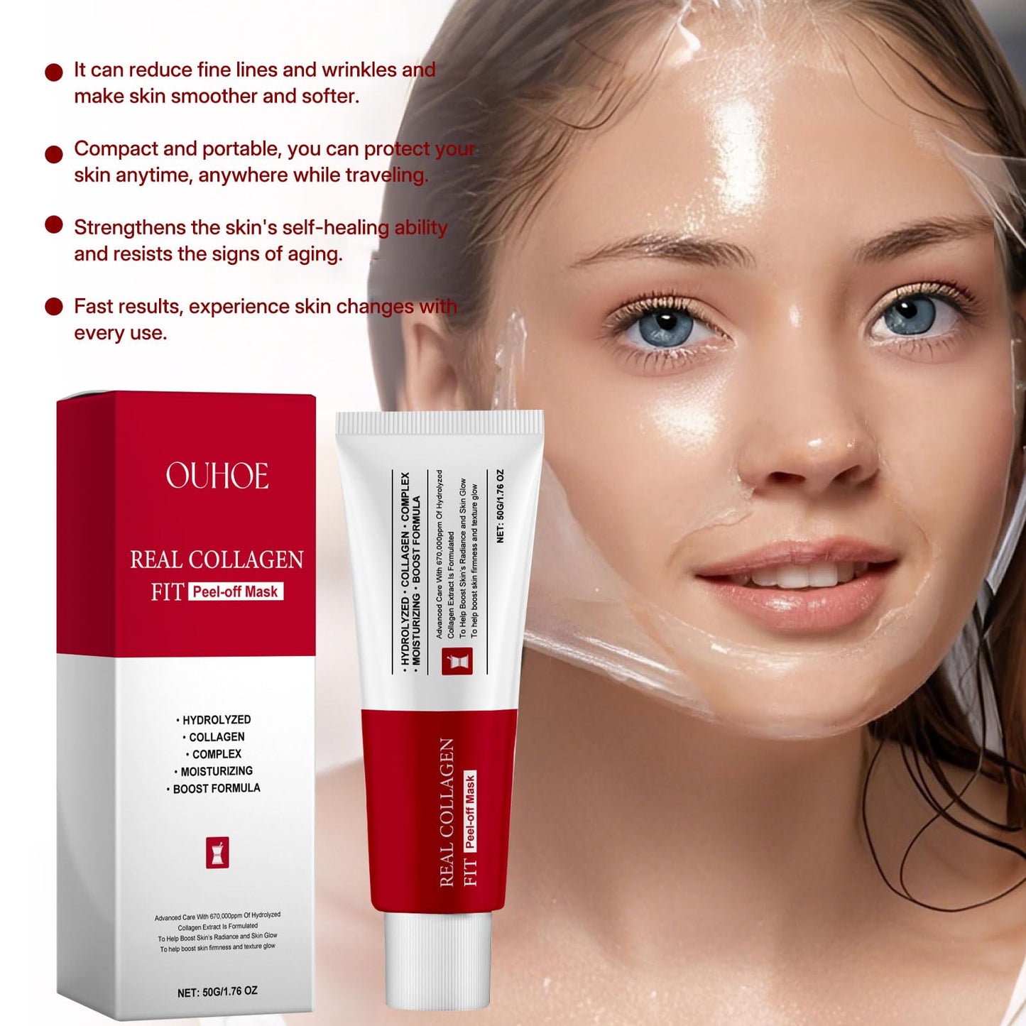 BloomBelle Real Collagen Fit Peel off Face Masks, Collagen Mask, Restore Skin Elasticity, Hydrating Face Mask Night Wrapping Mask, Perfect for Dry Dehydrated Skin