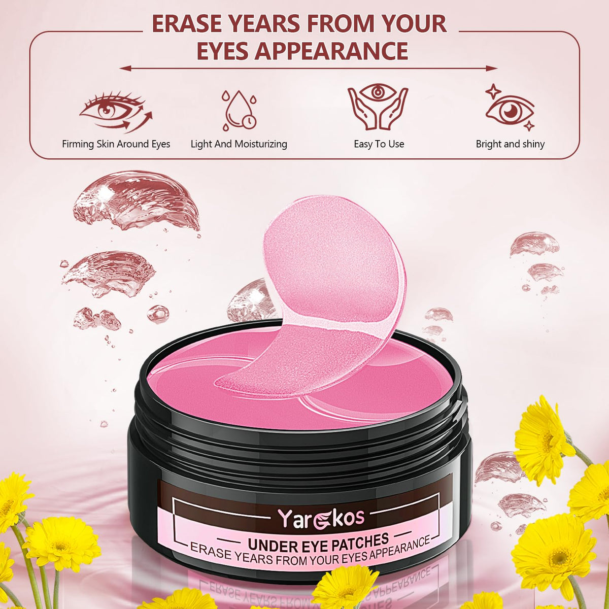 Coukula Pink Undereye Mask (60 Pcs), Collagen Hydrating Gel Pads, Reduce Puffiness, 30 Pairs Under Eye Patches for Dark Circles Puffy Eyes Treatment, Wrinkle, Women Men Beauty Personal Skin Care Products