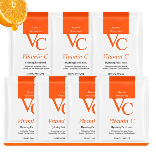 Trendyfave Vitamin C Face Mask, Face Mask Set, Firming Face Mask, Hydrating Face Mask For Dehydrated, Dull And Tired Skin, Vitamin C Facial Mask, Face Masks Skincare - 7PCS