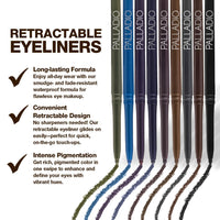 Palladio Retractable Waterproof Eyeliner, Richly Pigmented Color and Creamy, Slip Twist Up Pencil Eye Liner, Smudge Proof Long Lasting Application, All Day Wear, No Sharpener Required, Pure Black