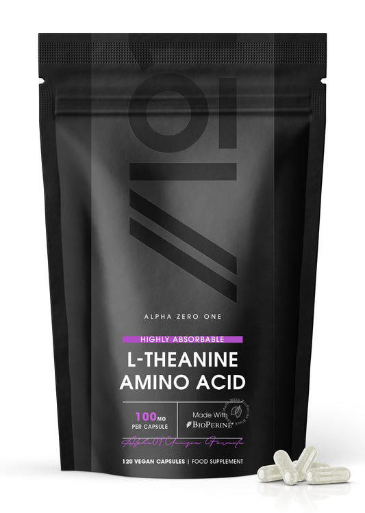 ALPHA01 L-Theanine 100mg with BioPerine® - Highly Bioavailable – Made with BioPerine® – Non GMO, Gluten Free, Halal – 120 Vegan Capsules