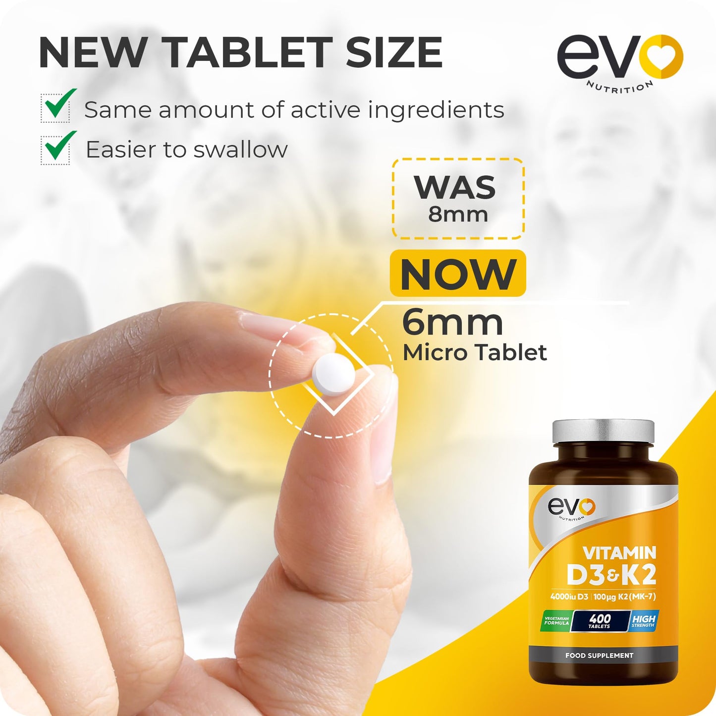 EVO NUTRITION Vitamin D3 4000iu & Vitamin K2 100ug MK7 | 400 Vegetarian Tablets - 1 Year Supply | Cholecalciferol & Menaquinone | Made in the UK