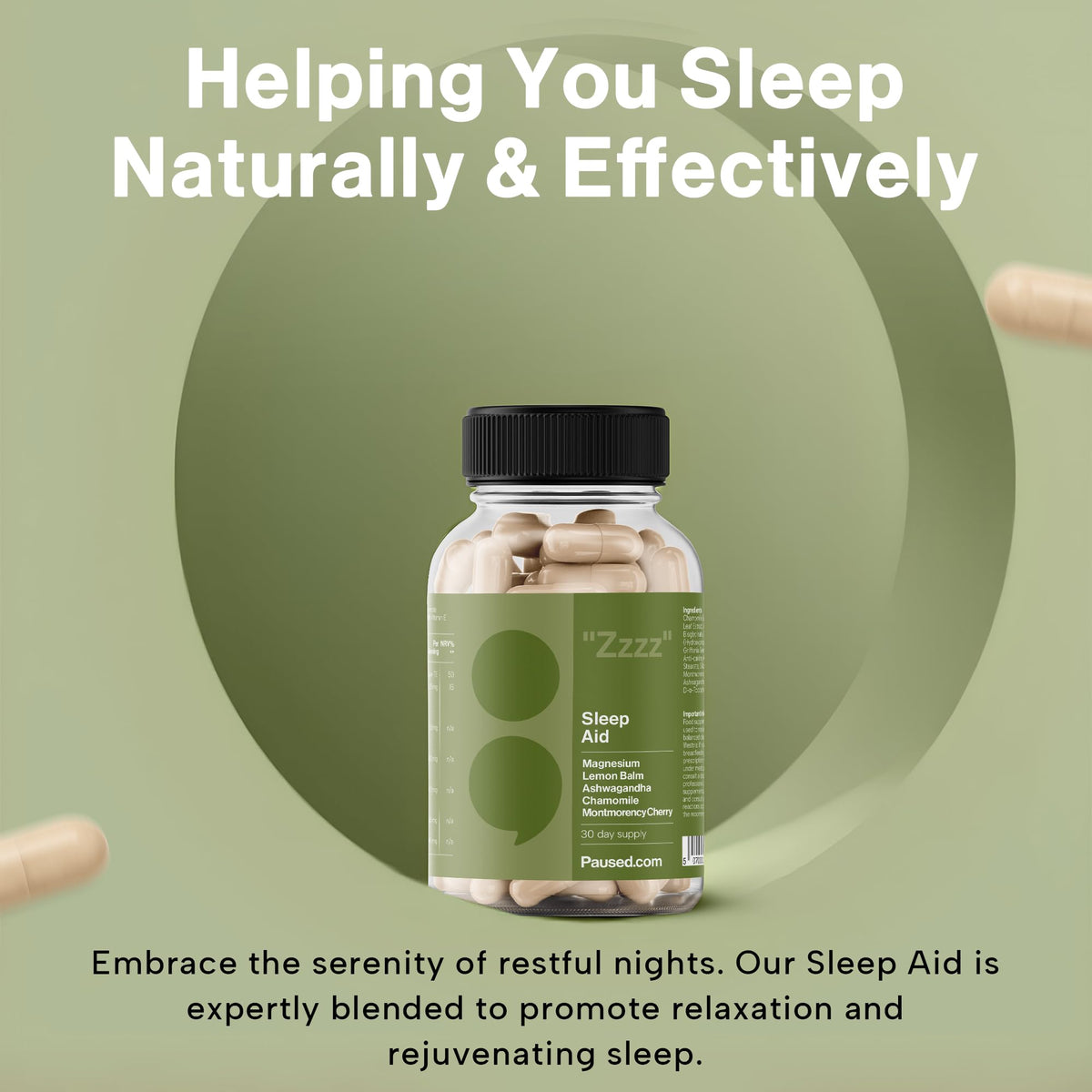 Paused Sleep Aid Supplement - 60 Capsules | 1 Month Supply Sleep Support with Magnesium, Chamomile & Ashwagandha for Natural, Fast & Quality Sleep | Vegan & Gluten-Free | UK
