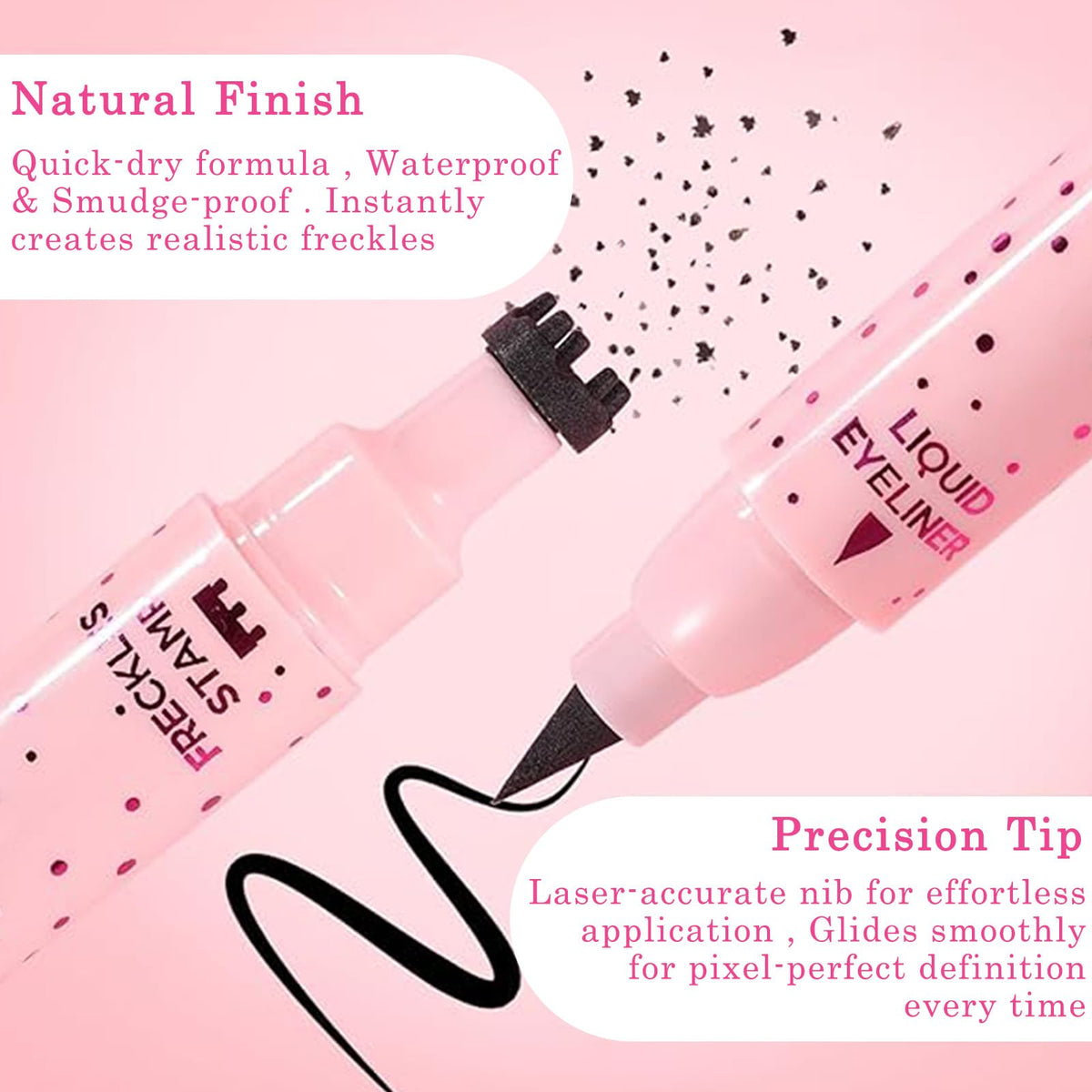 ZoeyShine 2 in 1 Freckle Stamp and Black Liquid Eyeliner, Waterproof Natural Lifelike Makeup, Long Lasting Soft Spot Pen Glitter Fake Freckle Stamp and Eyeliner Pencil (# LIGHT)