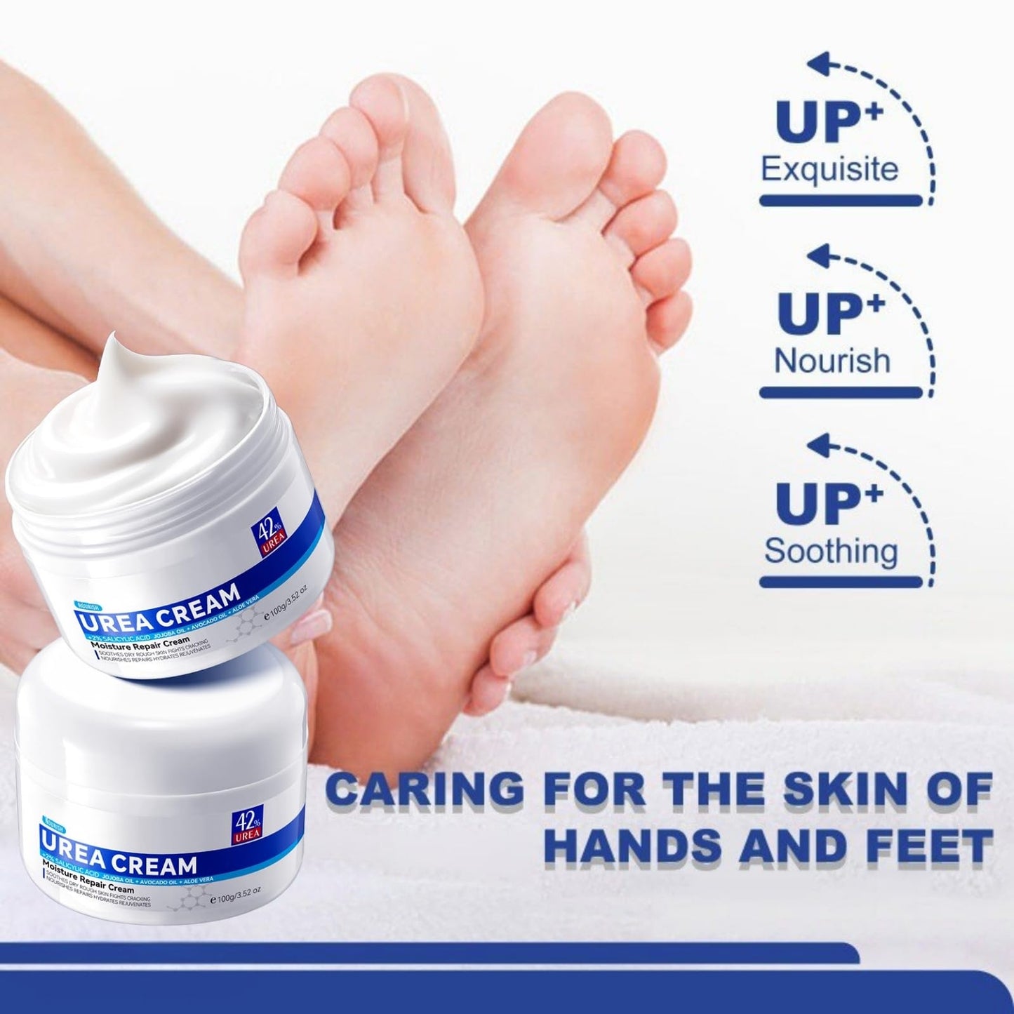 Cureluxe 42% Urea Cream with 2% Salicylic Acid - Foot Moisturiser for Dry,Rough,Cracked Heels - Gentle Exfoliation Urea Foot Cream - Urea Cream 42 Percent for Feet - Multi-Purpose Cracked Heel Repair Cream