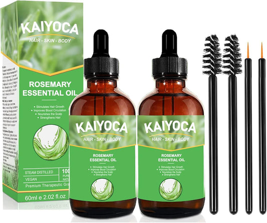 KAIYOCA 2 Packs Pure Natural Rosemary Essential Oils, Hair Growth Scalp Oil for Dry Damaged Hair, Hair Loss Treatment, Nourishes The Scalp, Rid of Itchy & Dry Scalp
