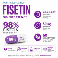 Hepatica Fisetin 50mg | 5,000mg Equivalent | 100:1 Smoketree (Cotinus Coggygria) Extract Standardised to 98% Fisetin | 60 Vegan Capsules | 3rd Party Lab Tested