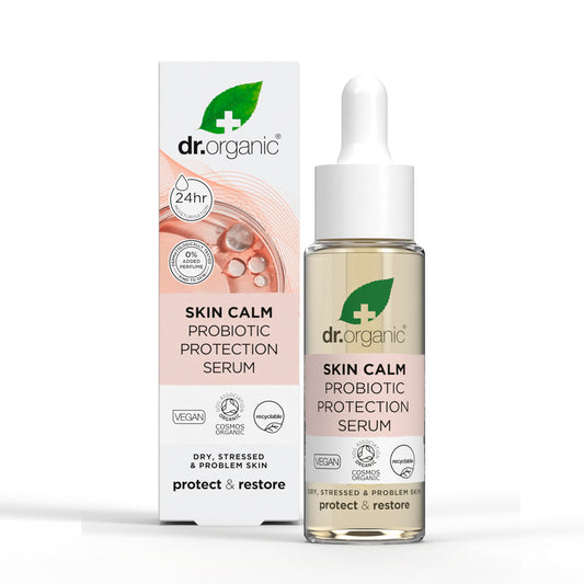 Dr Organic Skin Calm Probiotic Protection Serum, For Redness, Dry, Sensitive & Irritable Skin, 24hr Moisture, Dermatologically Tested, Vegan, Cruelty Free, Paraben & SLS Free, Certified Organic,30ml
