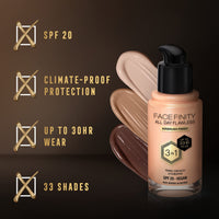 Max Factor Facefinity 3-in-1 All Day Flawless Liquid Foundation, SPF 20 - 45 Warm Almond, 30 ml