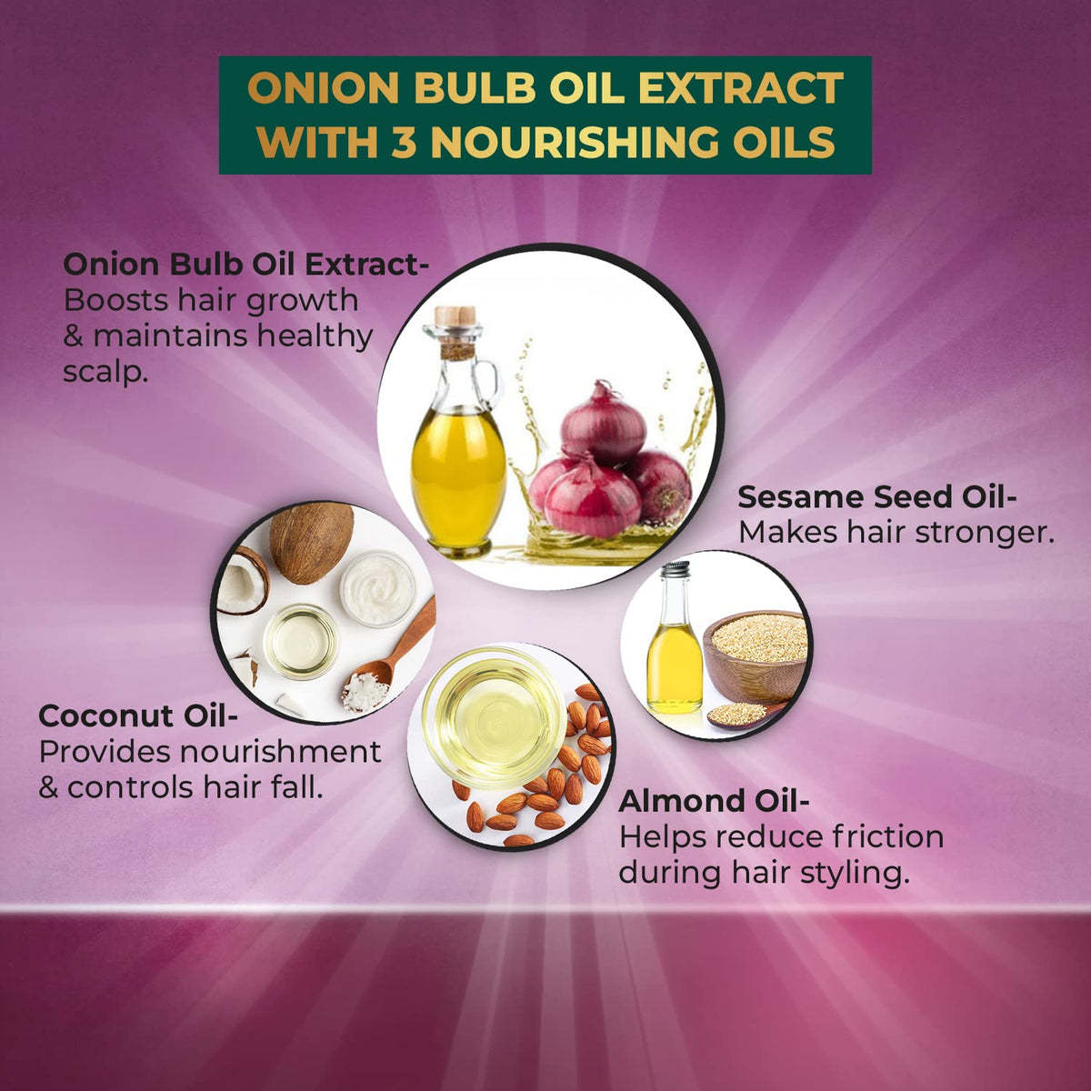 Vasmol Onion Hair oil | Helps control hair fall I Strengthens hair I Enriched with Coconut oil, Sesame oil, and Almond Oil I For shiny smooth hair I 200ml