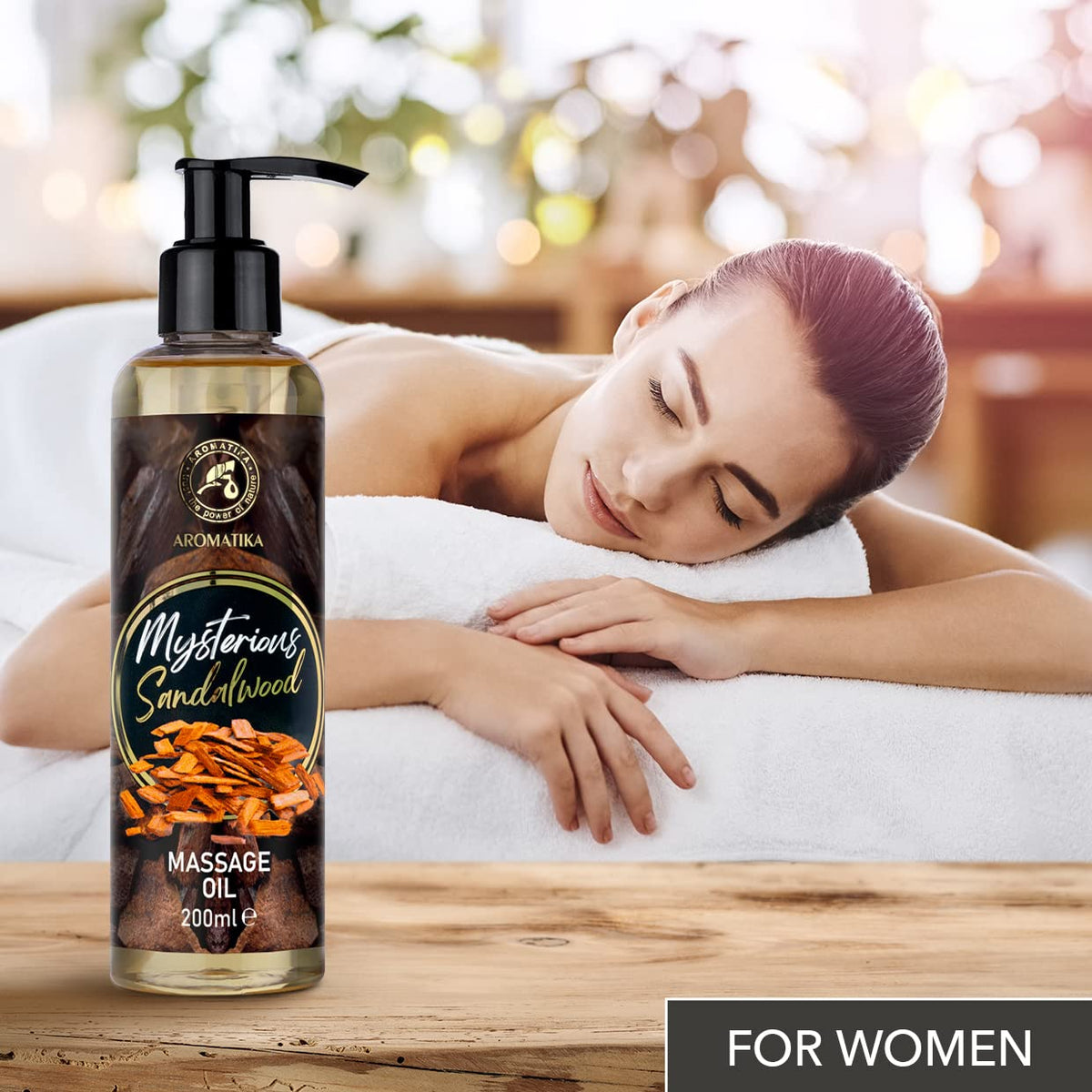 AROMATIKA trust the power of nature Massage Oil Sandalwood - Nurturing Body Oil for Partner Massages | 200 ml Pump Bottle | - Most Trusted Natural Cosmetic Body Oil with Aroma - for Massaging and Enjoying | in Tested SPA Quality