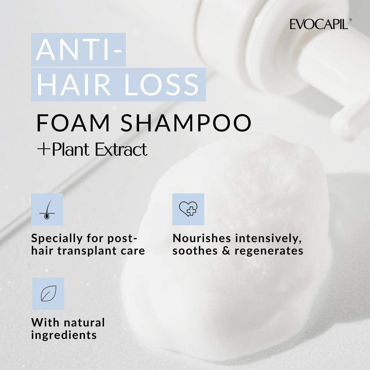 evocapil Evocapil Plus Foam Shampoo – Gentle After Hair Transplant Shampoo – Biotin, Panthenol & Plant Extracts – Sensitive Scalp Cleanser