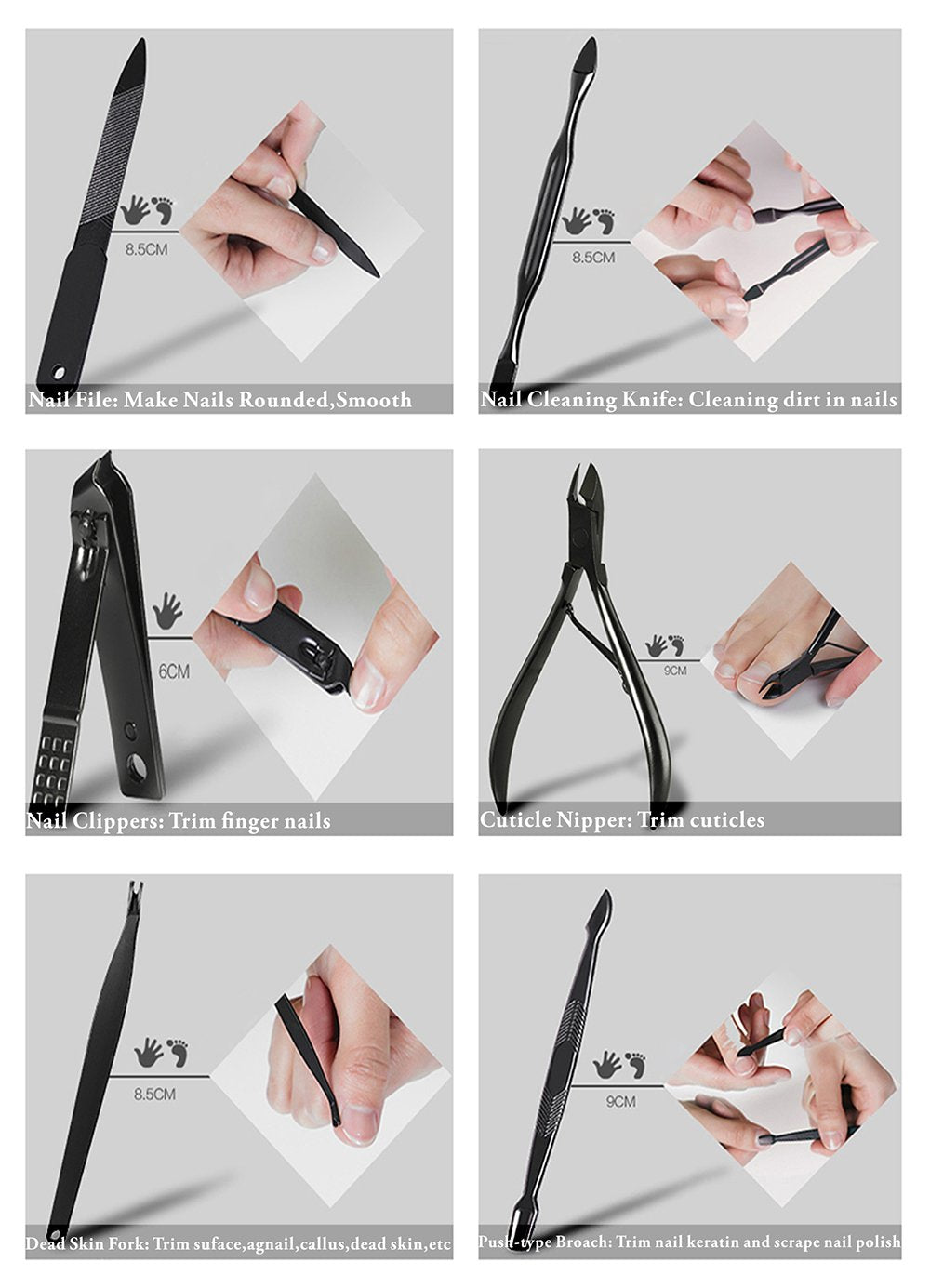 Keiby Citom Manicure Set Nail Set Nail Clipper Kit Professional - Stainless Steel Pedicure Set Nail Grooming Kit of 15pcs with Case for Travel (Black/Yellow)