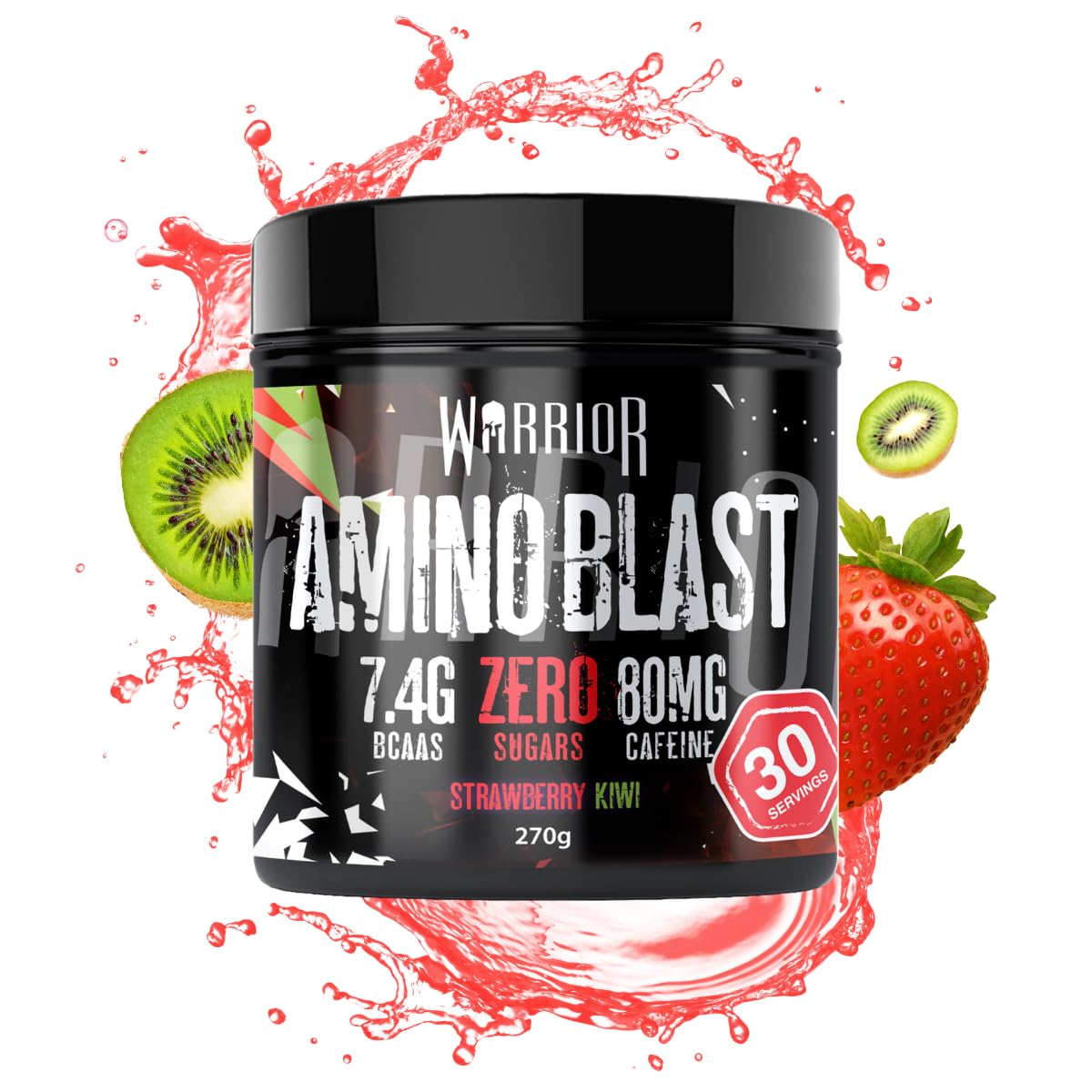 Warrior Amino Blast BCAA Powder 270g – Fruit Salad Flavour, BCAA Supplement for Muscle Recovery, Energy, Endurance, Hydration, Pre & Post Workout Nutrition - Strawberry Kiwi