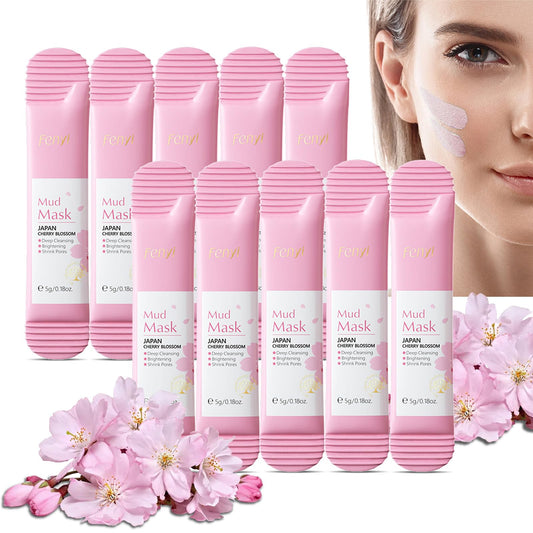 mercham 10 PCS Cherry Blossom Clay Mask, Deep Cleanse Mud Mask, Hydrating, Fade Fine Lines, Pore Tightening Pink Clay Face Masks, 100% Vegan Face Masks Skincare for All Skin Types 5ML*10