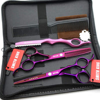 Smith King 6.0 inch Hair Scissors Set Hair Cutting Scissors & thinning Scissors with Razor&Comb in 1 Set (Violet)