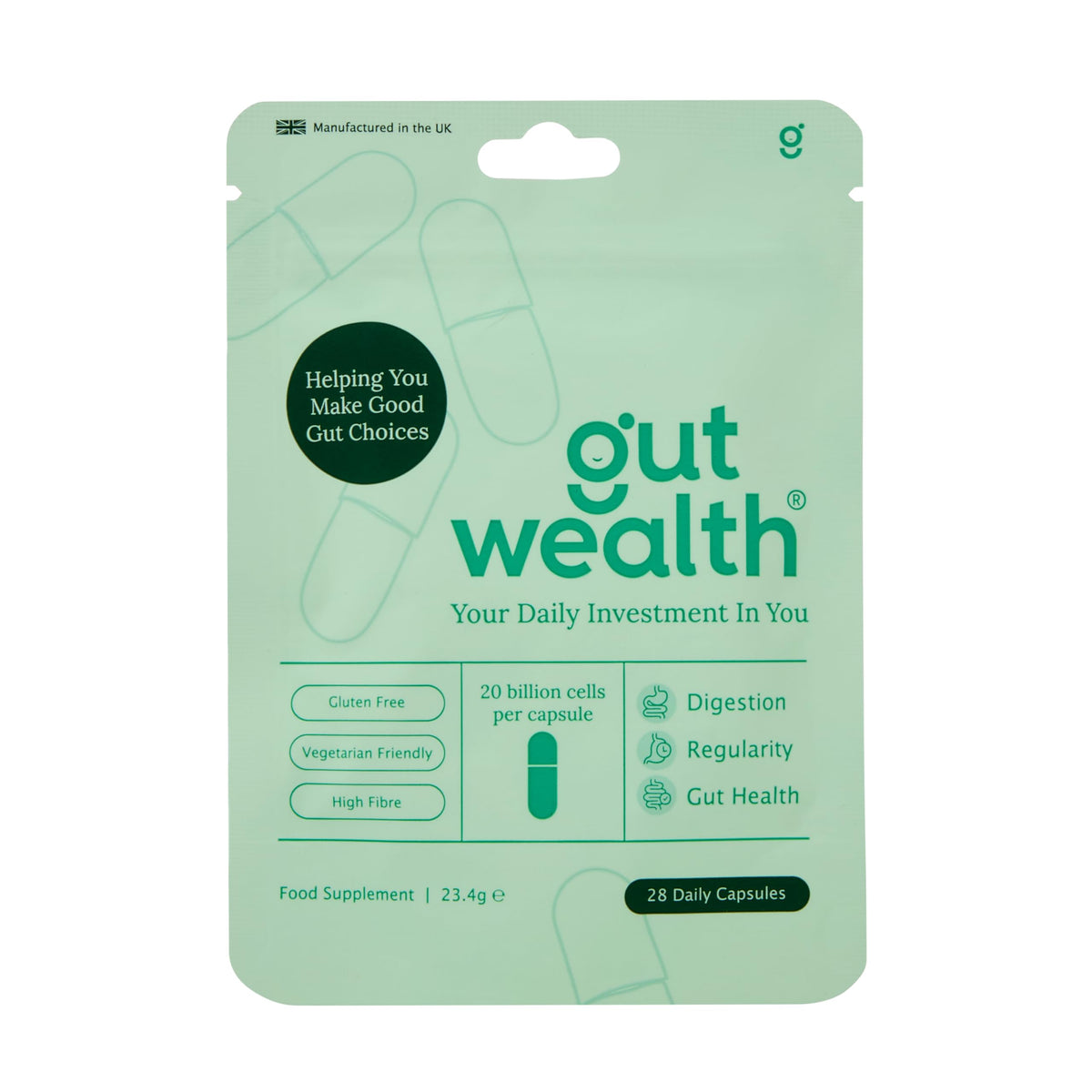 Gut Wealth Daily Postbiotic Capsules for Gut Health Support, 4 Week Pack