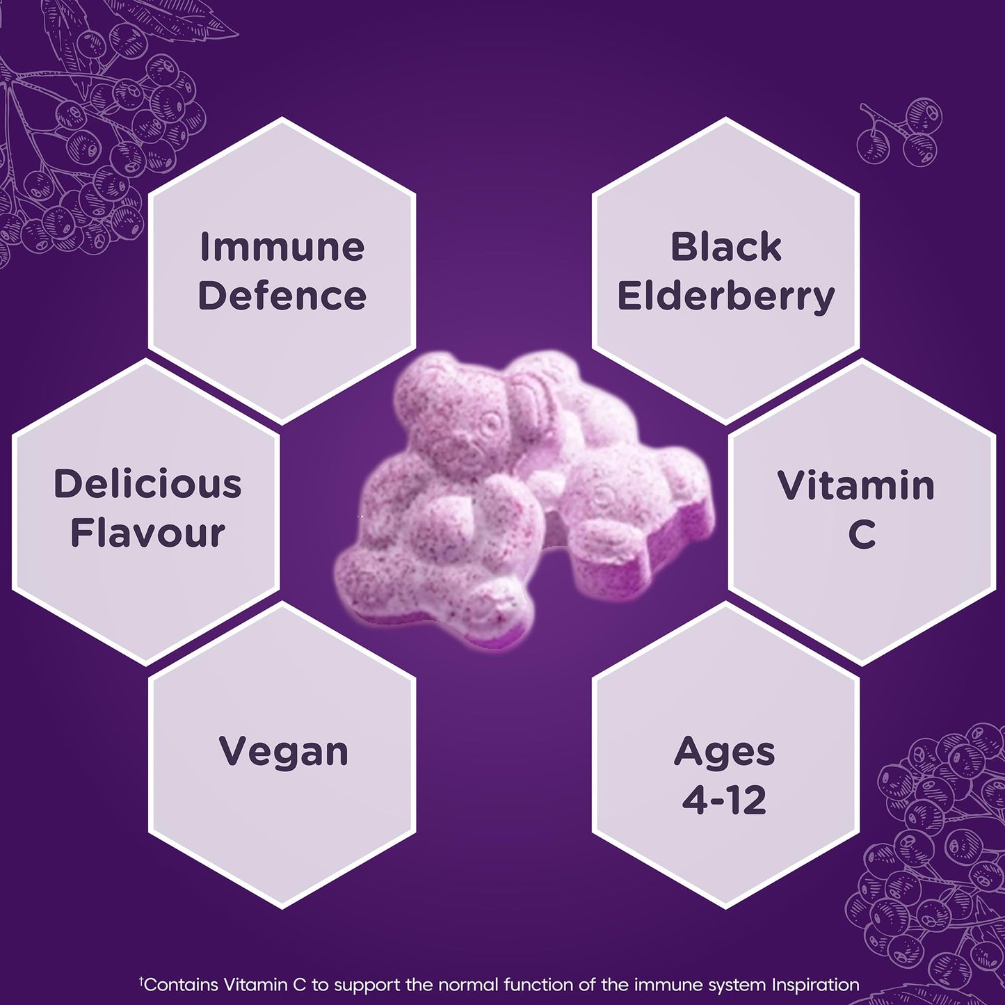 Sambucol Natural Black Elderberry Kids Chewable Teddies| Vitamin C | Immune Support Supplement | 60 tablets