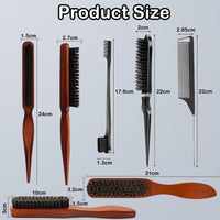 BPTZYLN 5 Pcs Slick Back Hair Brush Set - Smoothing Boar Bristle Brush for Hair and Beard - Backcombing and Sleek Styling
