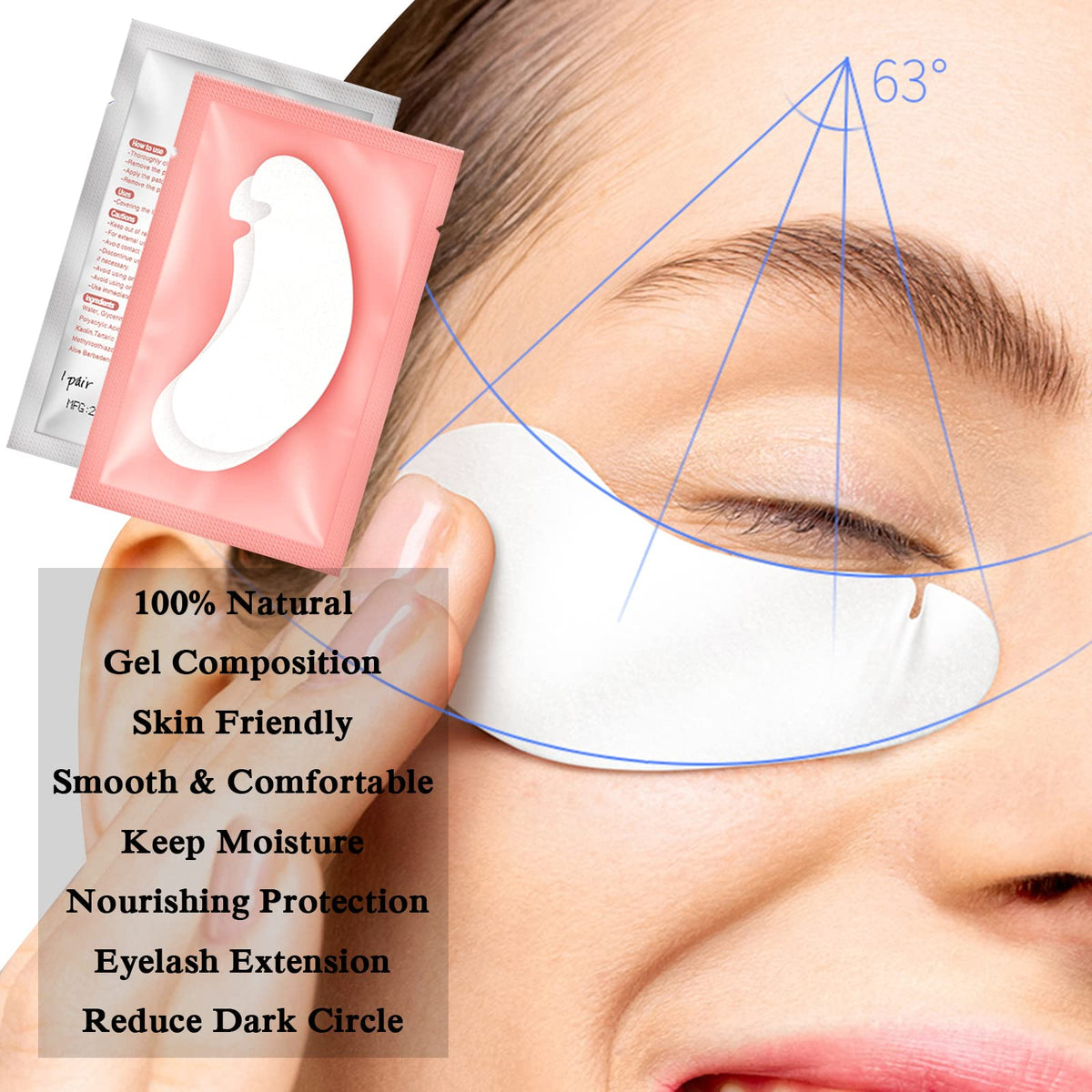 Lanjue 60 Pairs Under Eye Gel Pads, Pink Lint Free Eyelash Extension Pads with Tweezer Eye Patches Eyelash Lash Extension Lint Patches for Eyelash Extensions