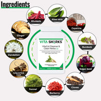 Vita Sharks VitaCol Cleanse & Clear Herba 12 - Fibre Enriched Vegetarian Herbal Colon Cleansing Formula. Increase Faecal Bulk with 12+ Kosher Herbal Ingredients