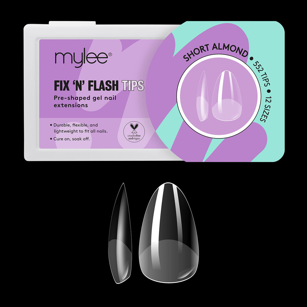 MYLEE Mylee Fix N Flash Soft Gel Tips - Short Almond - 552PCS, Full Cover Soft Gel Nail Tips, Nail Art Gel Nail Extensions, Flexible & Resistant, 12 Different Sizes, Fit All Nails