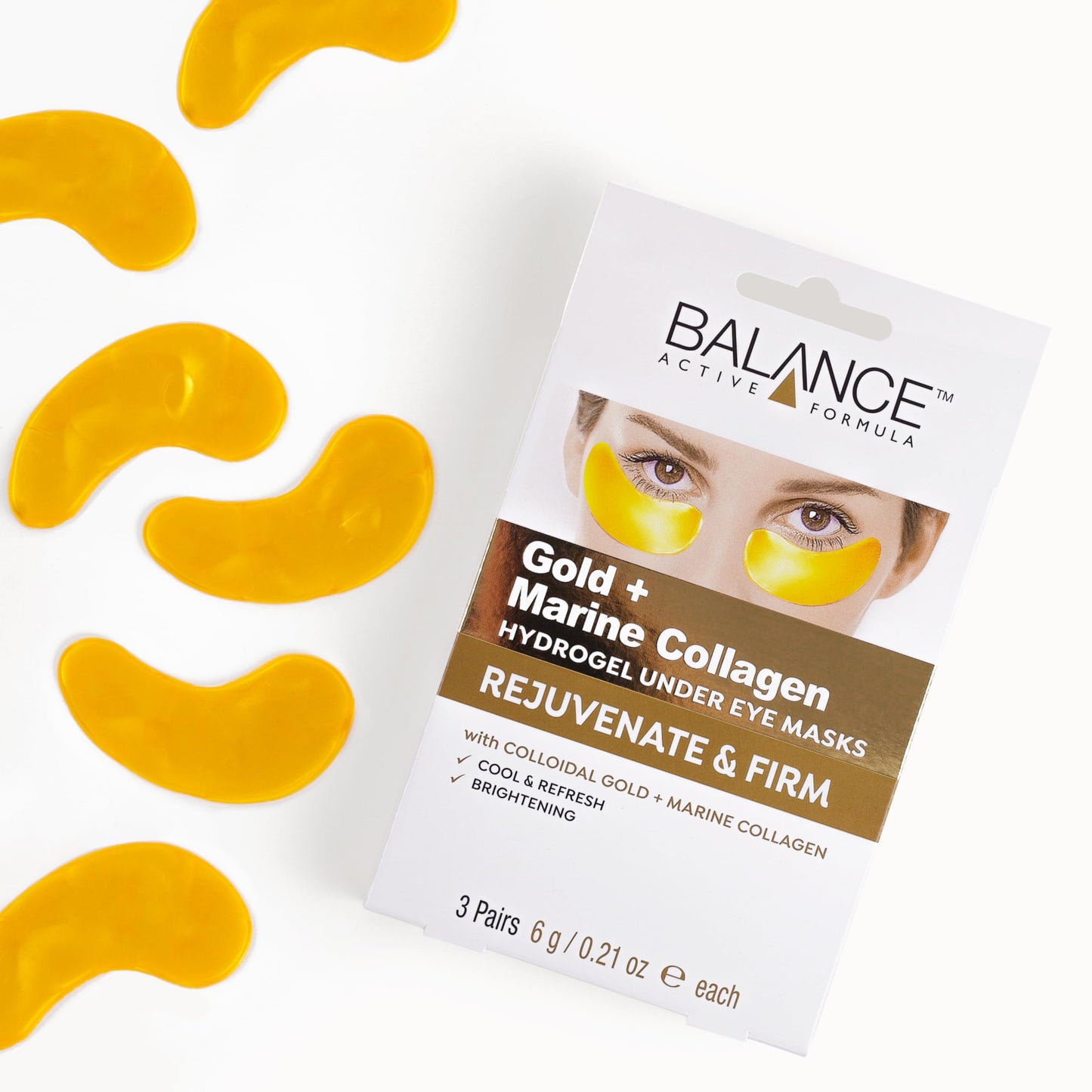 Balance Active Formula Gold & Marine Collagen Hydrogel Under Eye Masks (3 pack) Instantly Cool, Refresh & Revive Tired-Looking Eyes. Cruelty Free.