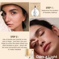 HAORQEE Freckle Pen Freckle Tint Set, 2 Colors Fake Freckles Makeup Pen Natural Lifelike Long-Lasting Waterproof Freckle Stamp for a Natural Sun-Kissed Makeup(Light Brown + Dark Brown)