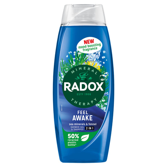 Radox Mineral Therapy Feel Awake 2-in-1 body wash & shampoo shower gel with a sea mineral & fennel fragrance for a refreshing shower experience 450 ml