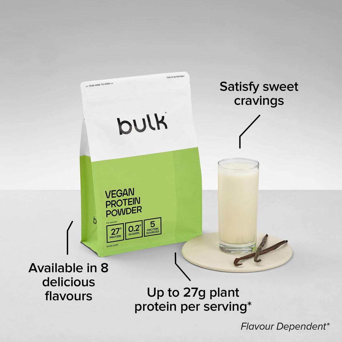 Bulk Vegan Protein Powder, Plant Based Protein Shake, Unflavoured, 500 g, New & Improved Formula, 14 Servings, Packaging May Vary