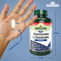 Natures Aid Glucosamine and Chondroitin Complex, with Vitamin C, Rosehip, Ginger and Turmeric, 180 Capsules