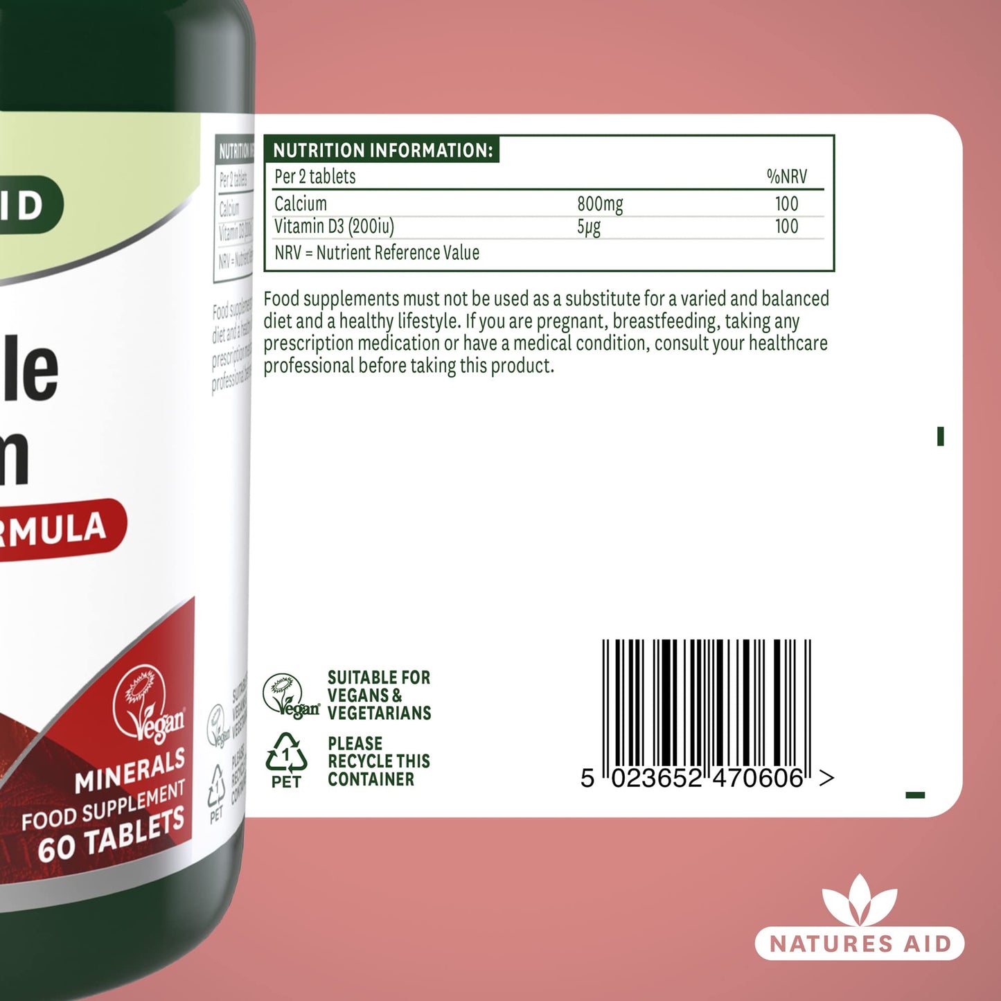 Natures Aid Chewable Calcium, 400 mg with Vitamin D3, 60 Tablets (for the Maintenance of Normal Bones and Teeth, Vegan Society Approved, Made in the UK)