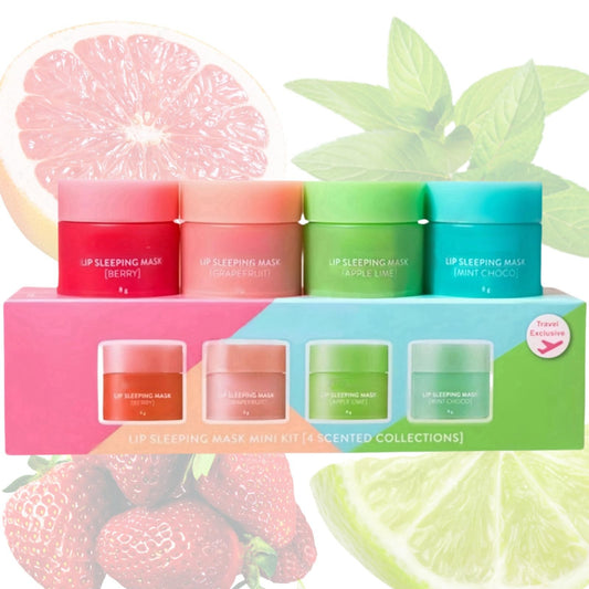 4 PCS Lip Sleeping Mask Set,Day and Night Repair Lip Balm,Lip Mask for Chapped Cracked Dry Lips,Nourishing & Hydrating Sleep Balm,Strawberry Lip Masks,Dry Lips Treatment,Lip Mask Overnight,Lip Care