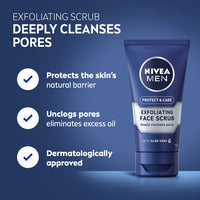NIVEA MEN Protect & Care Exfoliating Face Scrub (75ml), Invigorating Men's Face Scrub and Cleanser with Aloe Vera, Exfoliating and Refreshing