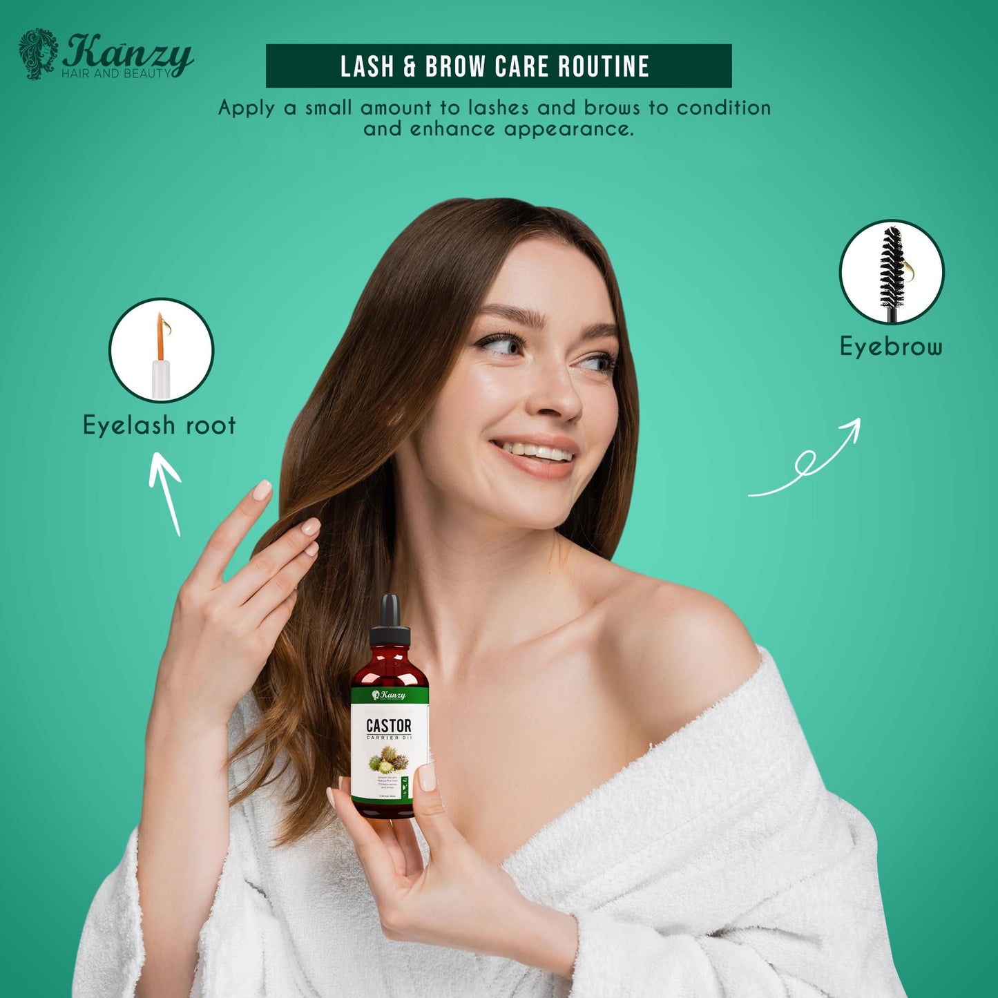 KANZY HAIR AND BEAUTY Kanzy Castor Oil for Eyelashes and Eyebrows 100ml Cold Pressed Castor Oil for Hair Growth 100% Natural and Pure Oil with Brushes For Hair, Beard, Nails and Skin