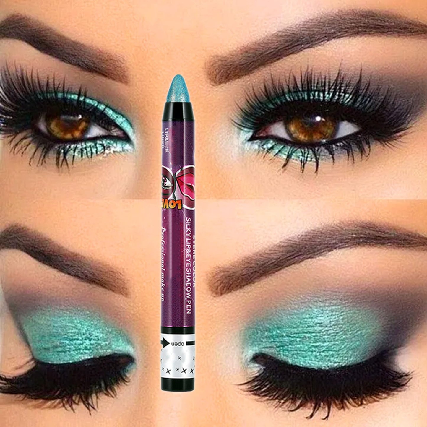 LYNTYAOU Peacock Green Pearl Shimmer Eyeshadow Stick, Blue Color Cream Eye Shadow, Metallic Glitter Eyeshadows, Pearlescent Highlight Pencil Crayon Brightener Pen, Smooth High Pigmented Eyeliner