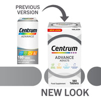 Centrum Advance Multivitamin Tablets for Men and Women, Vitamins with 24 Essential Nutrients, including Vitamin C, D and Zinc, 180 ct (Packaging and Tablet colour may vary slightly)