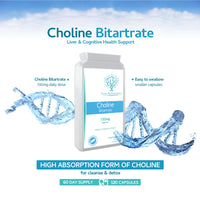 swiss bioenergetics Choline Bitartrate 730mg Daily Dose, 120 Vegan Choline Supplement Capsules - UK Made Support for Healthy Liver Function and Fat Metabolism