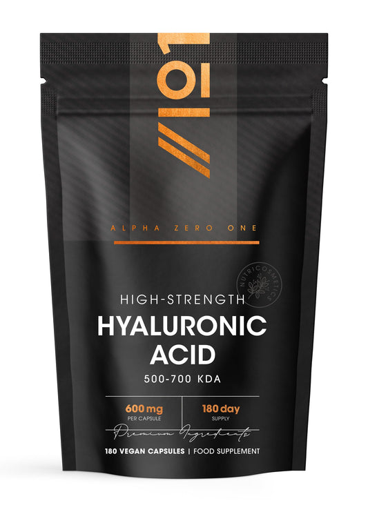 ALPHA01 Hyaluronic Acid Supplement 600mg (800-1500 KDA) - 180 Vegan Triple Strength Hyaluronic Acid Capsules - 6 Month Supply - Natural Skin, Hair & Joint Supplement for Women & Men - Superior Absorption