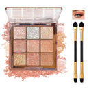 Generic Glitter Eyeshadow Palette – 9-Color Shimmer Eye Makeup in Pink, White & Gold, Highly Pigmented Waterproof Long-Lasting Korean Style Eye Shadow with Brushes