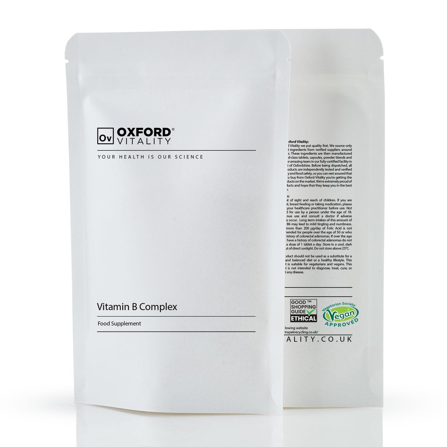 Ov OXFORD VITALITY Vitamin B Complex Tablets - Full Spectrum One a Day B Vitamin Supplements - Vitamins B1, B2, B3, B5, B6, B12, D-Biotin, inositol and Folic Acid by Oxford Vitality