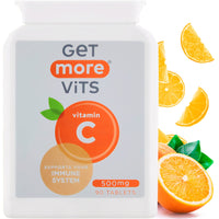 Get More Vits - Vitamin C 500mg Tablets (90 Tablets), Promotes Stronger Immune System, Strengthens Body's Natural Defences, Supports Faster Iron Absorption, Food Supplement, Vegetarian, Vegan